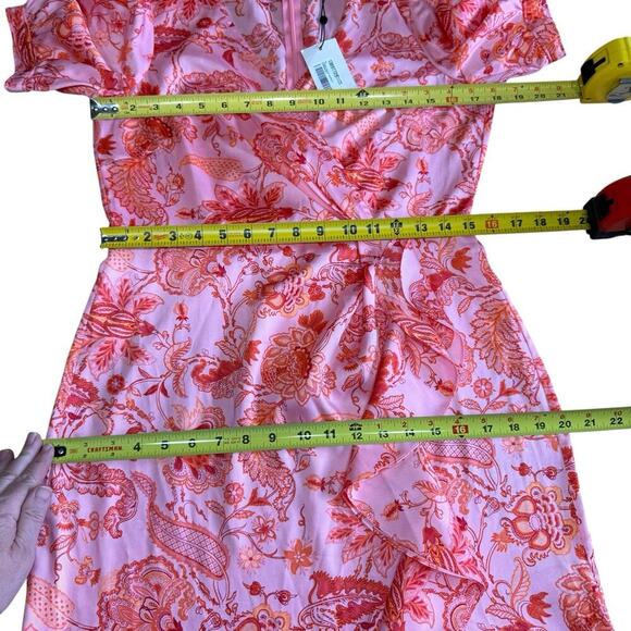 Cinq a Sept Kay Ruffle Midi Dress English Rose Pink Orange Floral Sz 6 Fairycore - Picture 11 of 13